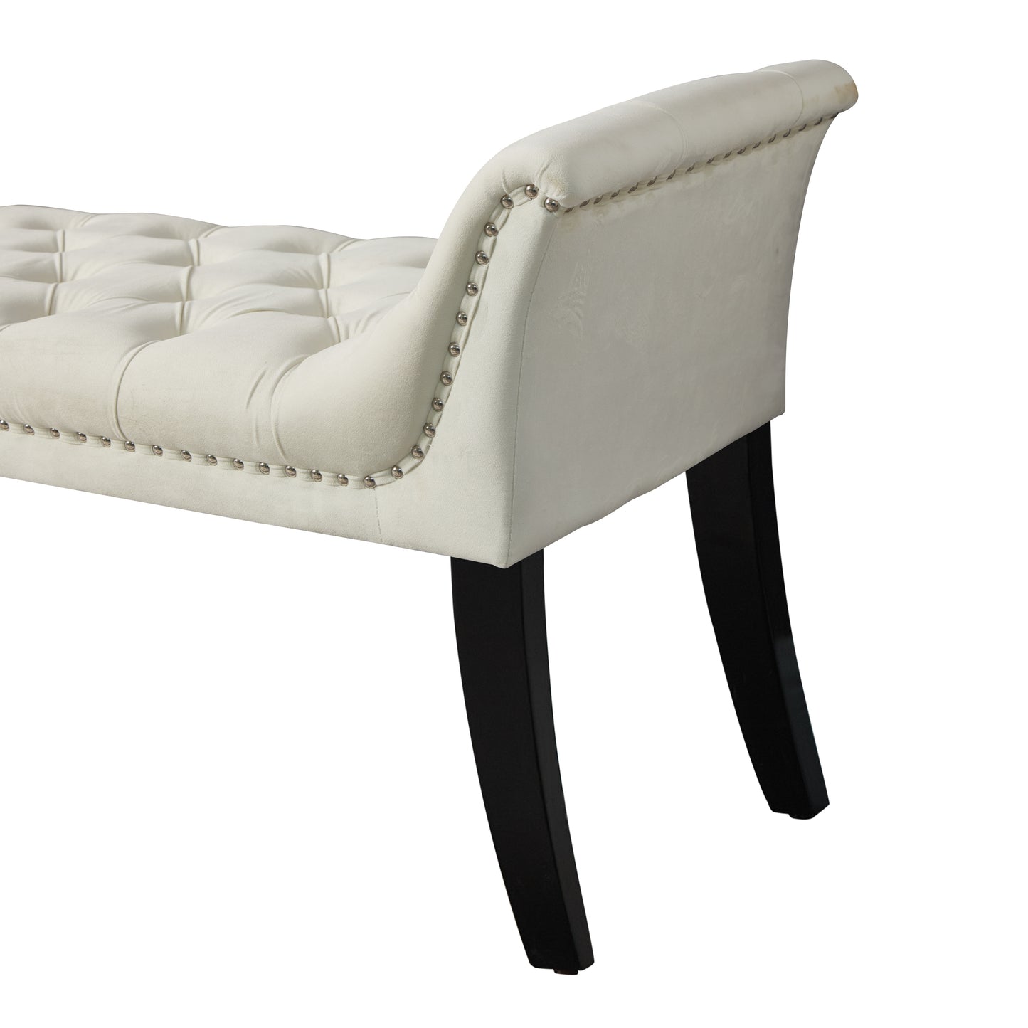 Elegant Beige Velvet Button-Tufted Ottoman Bench for Living Room Entryway Dining Room Bedroom Footrest Accent Furniture