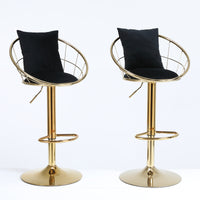 Black Velvet Bar Chair Set of 2 Gold Plated Unique Design 360 Degree Rotation Adjustable Height Ideal for Dining Room and Bar