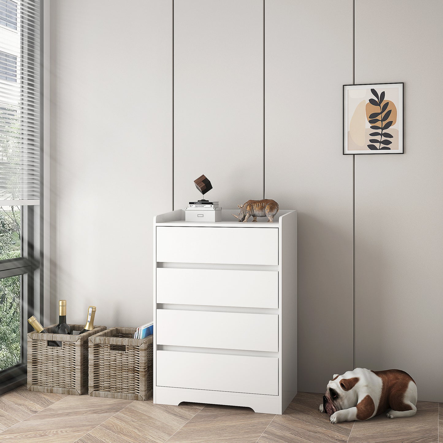 Modern 4 Drawer Dresser - Handle-Free White Wooden Chest, Waterproof Storage Cabinet for Bedroom, Living Room, Entryway, Office