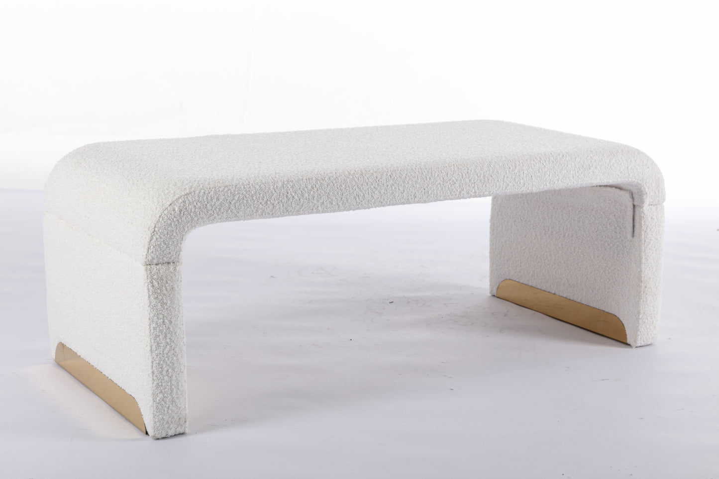 Boucle Fabric Loveseat Ottoman Footstool Bedroom Bench Shoe Bench Gold Metal Legs Ivory White