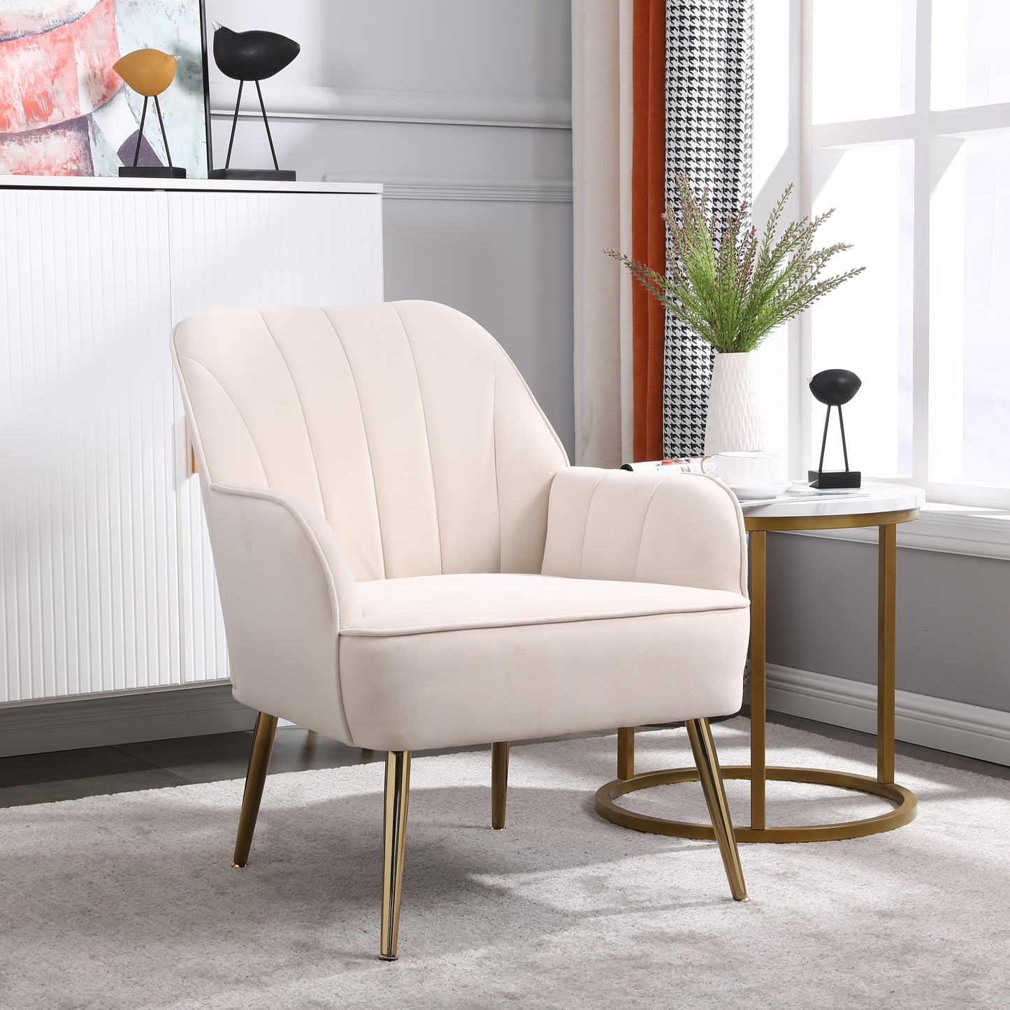 Modern Mid Century Velvet Sherpa Armchair for Living Room Bedroom Office Easy Assembly Beige