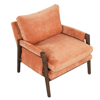 Mid-Century Modern Velvet Accent Chair Solid Wood Thick Cushion for Living Room Bedroom Studio Orange