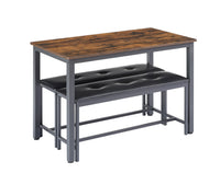 Industrial Rustic Dining Table Set with 2 PU Upholstered Benches for Kitchen and Living Room 43.3L x 23.6W x 29.9H