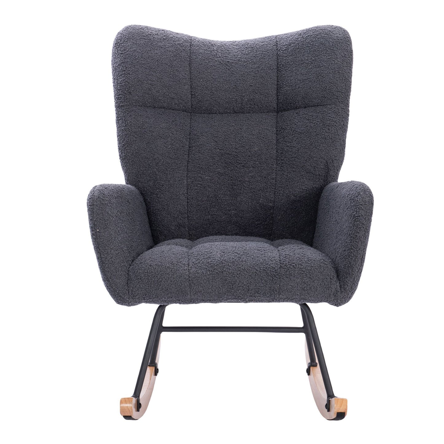 Teddy Upholstered Nursery Rocking Chair Dark Grey for Living Room Bedroom Comfortable Relaxing Accent Chair