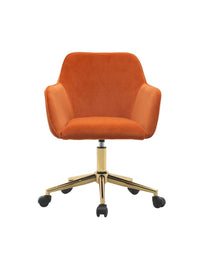 Modern Velvet Adjustable Height 360 Revolving Home Office Chair Gold Metal Legs Universal Wheels Indoor Orange