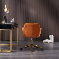 Modern Velvet Adjustable Height 360 Revolving Home Office Chair Gold Metal Legs Universal Wheels Indoor Orange