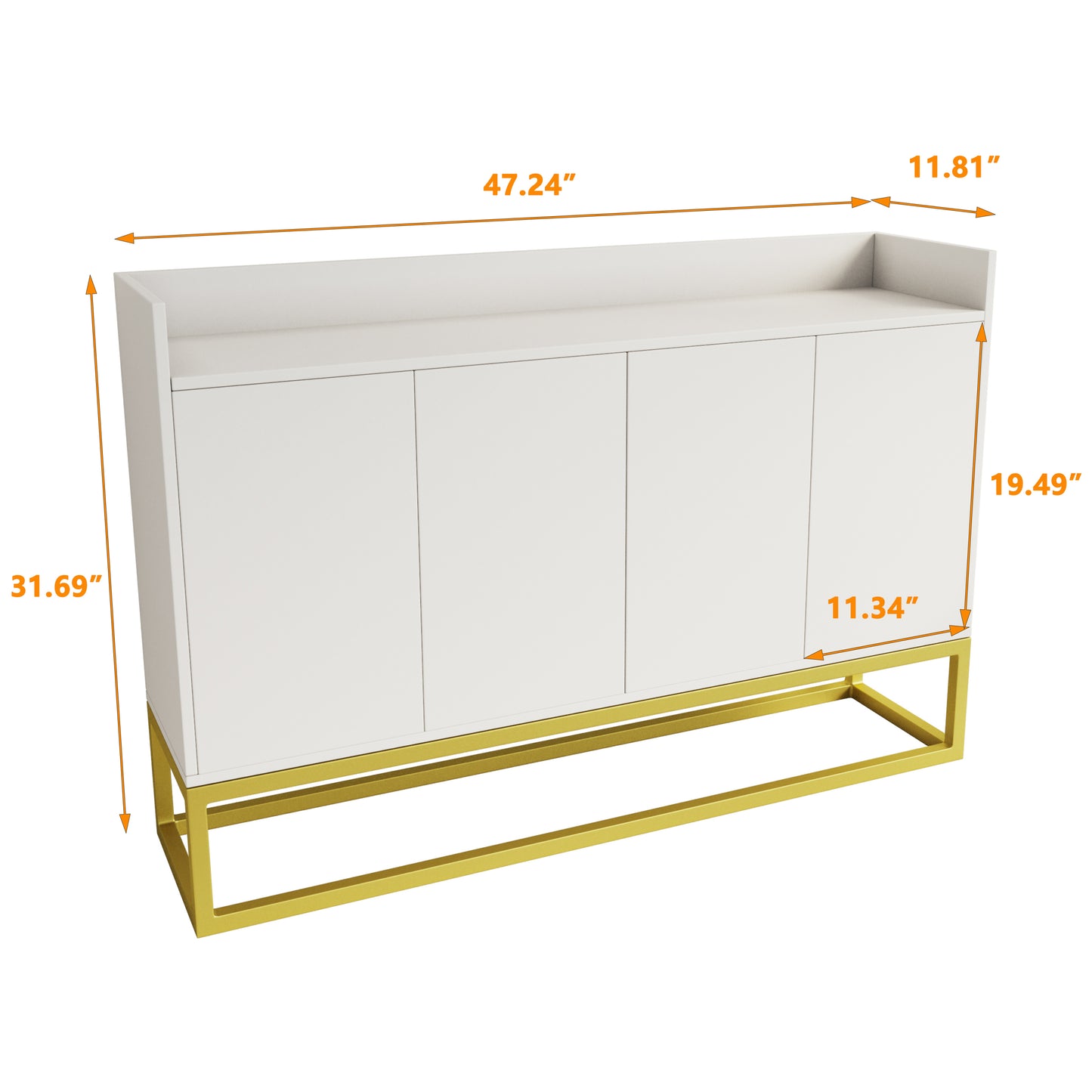 Stylish 4-Door Storage Cabinet with Square Metal Legs for Living Room and Kitchen in White