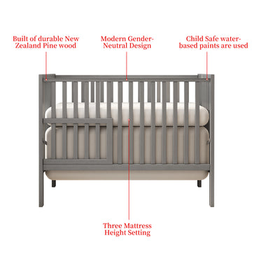 5-In-1 Convertible Crib Toddler Bed Fits Standard Full-Size Mattress Easy Assembly Storm Grey 53x29x9 Inches