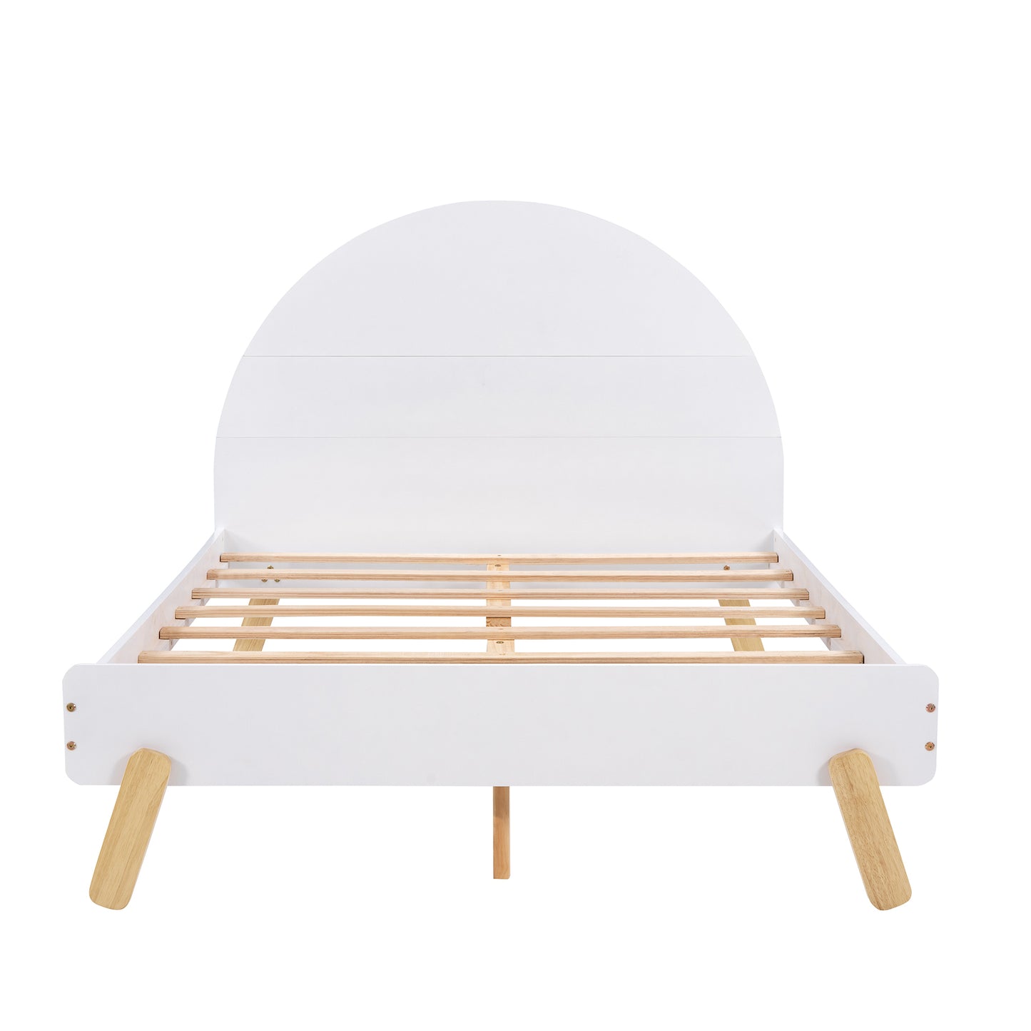 Wooden Cute Full Size Platform Bed with Curved Headboard and Shelf White