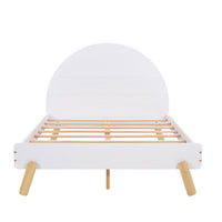 Wooden Cute Full Size Platform Bed with Curved Headboard and Shelf White