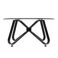 Round Coffee Table 31.5 Inch Modern Tempered Glass Top Metal Legs Accent Side End Table Black