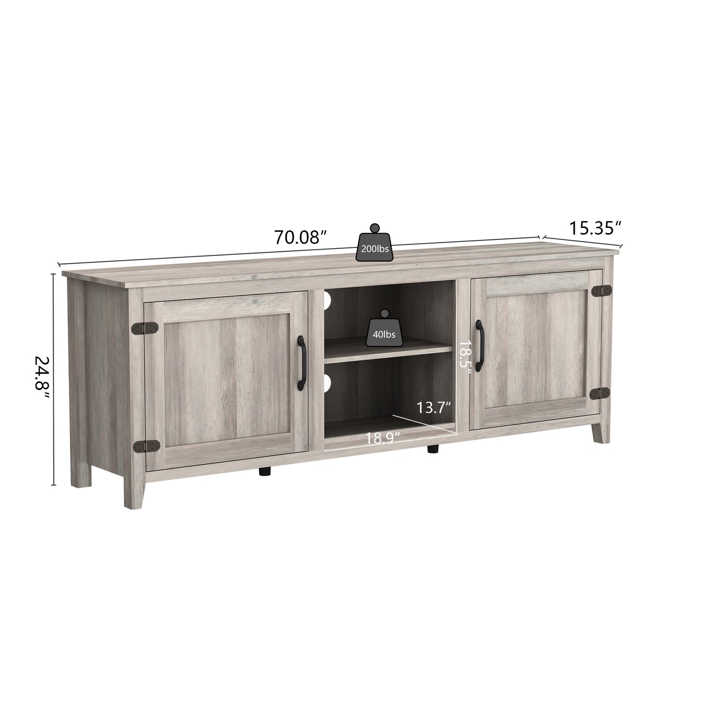 TV Stand Storage Media Console Entertainment Center with Two Doors in Grey Walnut Finish