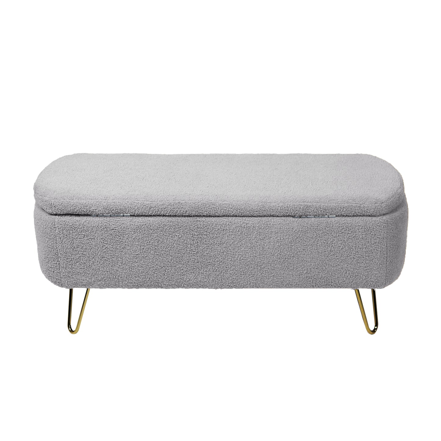 Grey Storage Ottoman Bench for End of Bed with Gold Legs Modern Faux Fur Upholstered Padded Entryway Bench for Living Room Bedroom