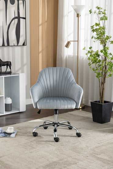 Modern Adjustable Velvet Accent Chair for Home Office Leisure Dark Grey with Height and Casters