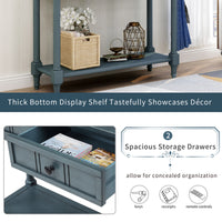 Traditional Console Table with Two Drawers and Bottom Shelf in Navy Finish