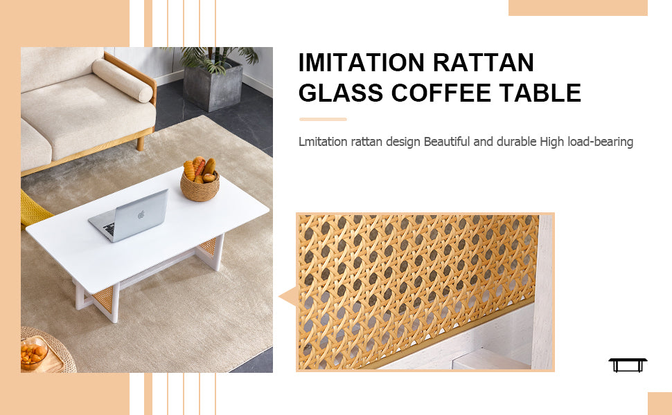 Chinese Style White Solid Wood Imitation Rattan Rectangular Coffee Table Small Living Room Low Table