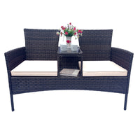 Modern Wicker Patio Conversation Set with Removable Cushions and Tempered Glass Table for Garden and Backyard