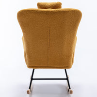 35.5 inch Rocking Chair with Pocket, Soft Teddy Fabric Rocking Chair for Nursery, Comfy Wingback Glider Rocker with Safe Solid Wood Base for Living Room Bedroom Balcony (TURMERIC)