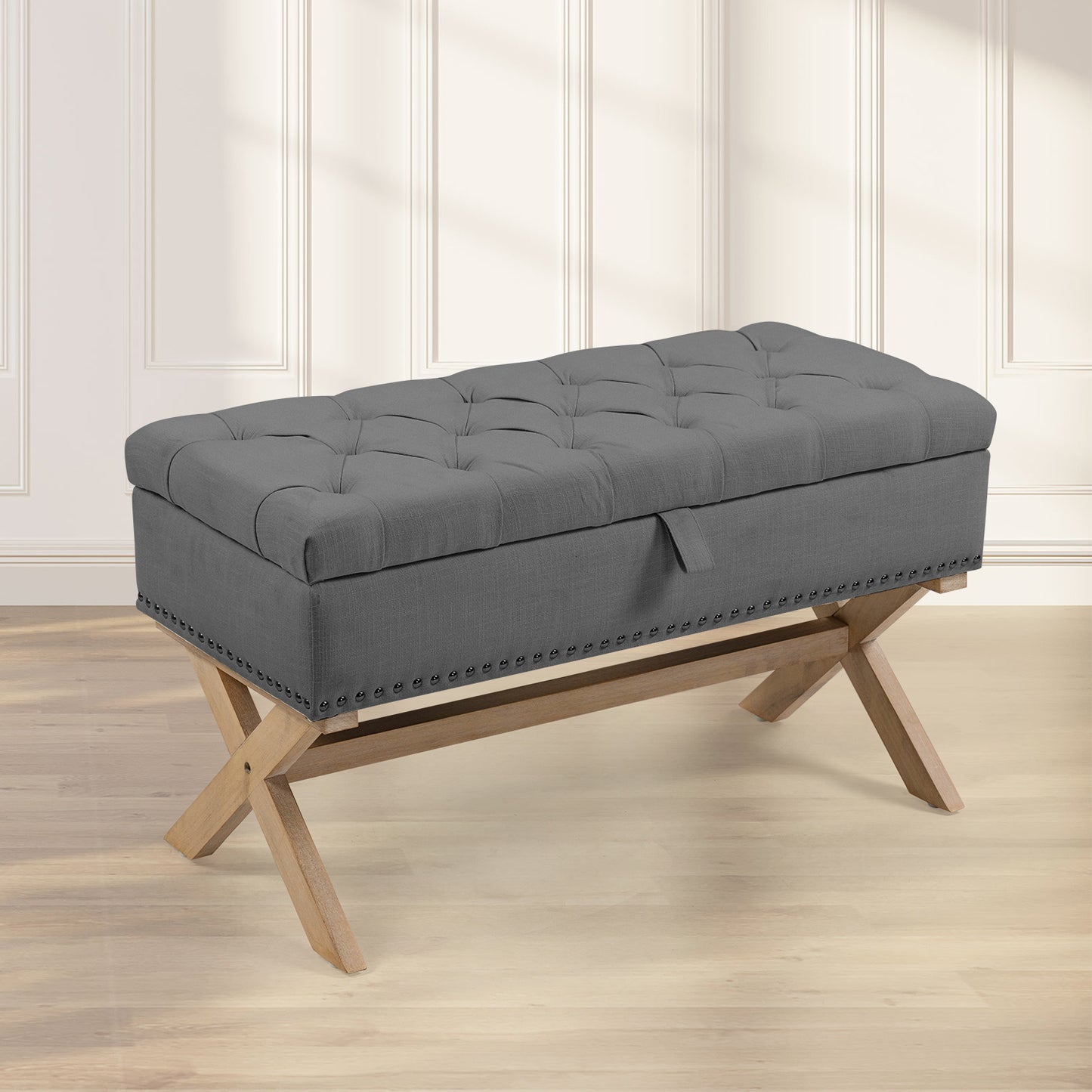 35 Inch Button-Tufted Linen Storage Ottoman Bench Stylish Storage Solution for Living Room Bedroom Entryway