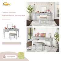 Mirrored Vanity Desk with Drawers and Stool, Flip Top Makeup Table Set for Bedroom, Stylish Dressing Table for Women and Girls