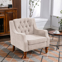 Vintage Brass Studded Accent Chair Set with Footrest Tufted Upholstered Armchair for Living Room Bedroom Reading