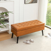 Brown Leather Storage Bench for Bedroom Entryway 43.3" Stylish Ottoman at Foot of Bed