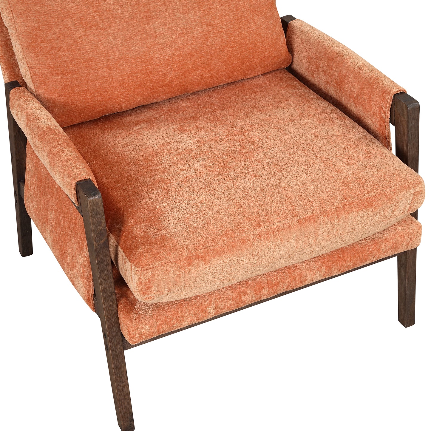 Mid-Century Modern Velvet Accent Chair Solid Wood Thick Cushion for Living Room Bedroom Studio Orange