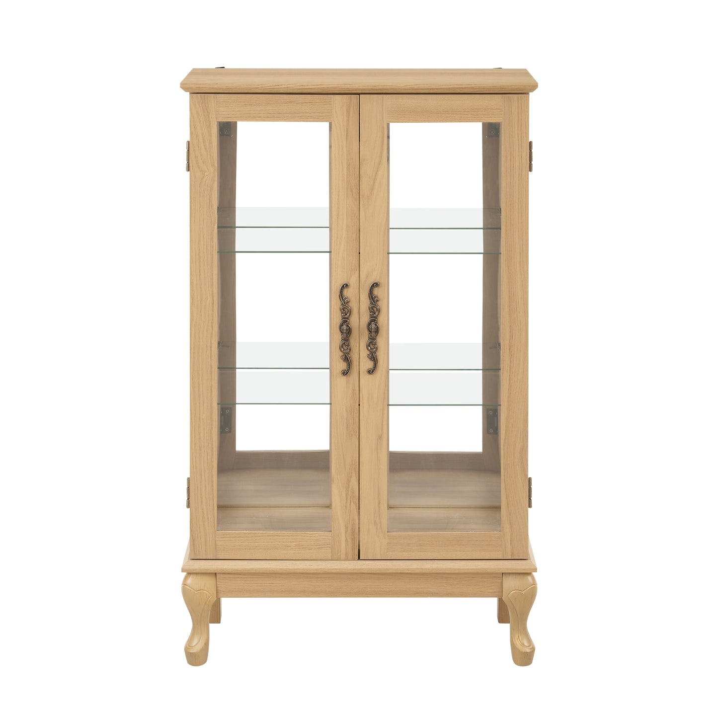 Elegant Oak Curio Cabinet with Glass Doors Adjustable Shelves Mirrored Back Lighted Display for Home Office