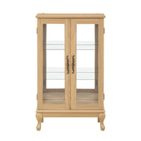 Elegant Oak Curio Cabinet with Glass Doors Adjustable Shelves Mirrored Back Lighted Display for Home Office