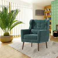 Chenille Modern Accent Chair with Pillow Soft Upholstered Armchair for Living Room Bedroom Solid Wood Legs Blackish Green