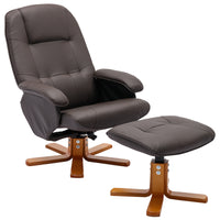 Swivel Recliner Chair with Ottoman Faux Leather Beige Brown Wood Base for Living Room Bedroom