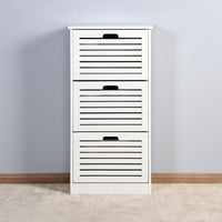 White Wooden Shoe Cabinet for Entryway with 3 Flip Doors Space Saving Storage 20.94x9.45x43.11 Inch