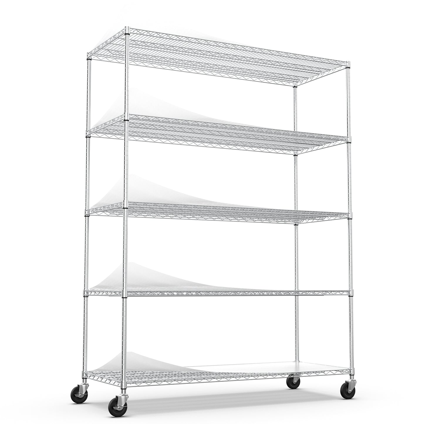 5 Tier Heavy Duty Adjustable Storage Rack 7500lbs Metal Wire Shelving Unit with Wheels and Shelf Liners 82H x 60L x 24D Chrome