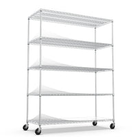 5 Tier Heavy Duty Adjustable Storage Rack 7500lbs Metal Wire Shelving Unit with Wheels and Shelf Liners 82H x 60L x 24D Chrome