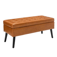 Brown Leather Storage Bench for Bedroom Entryway 43.3" Stylish Ottoman at Foot of Bed