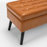 Brown Leather Storage Bench for Bedroom Entryway 43.3" Stylish Ottoman at Foot of Bed