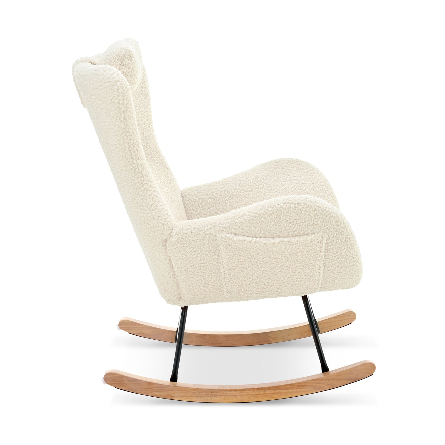 Beige Teddy Upholstered Rocker Glider Chair with Adjustable Headrest for Nursery Bedroom Living Room Office