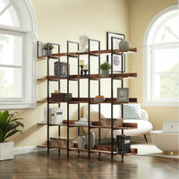 5 Tier Open Bookshelf Vintage Industrial Style Metal Frame MDF Board Home Office Storage Shelf
