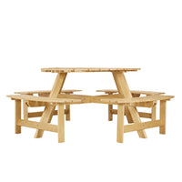 8 Person Round Picnic Table with Built-in Benches and Umbrella Hole for Garden Backyard Patio