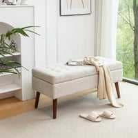 Off White Storage Bench for Bedroom or Entryway 43.7 Inch Ottoman Foot of Bed Seating Solution