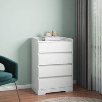 Modern 4 Drawer Dresser - Handle-Free White Wooden Chest, Waterproof Storage Cabinet for Bedroom, Living Room, Entryway, Office