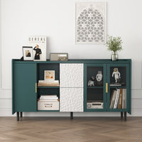 Modern 55 Coffee Bar Storage Cabinet with 2 Drawers and Glass Doors for Kitchen and Living Room Green