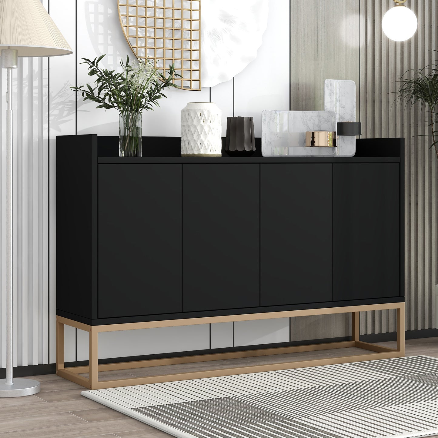 Elegant Modern Sideboard Buffet Cabinet with Ample Storage for Dining Room Entryway Black