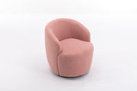 Light Pink Swivel Accent Armchair Barrel Chair with Black Powder Coated Metal Ring for Living Room or Office