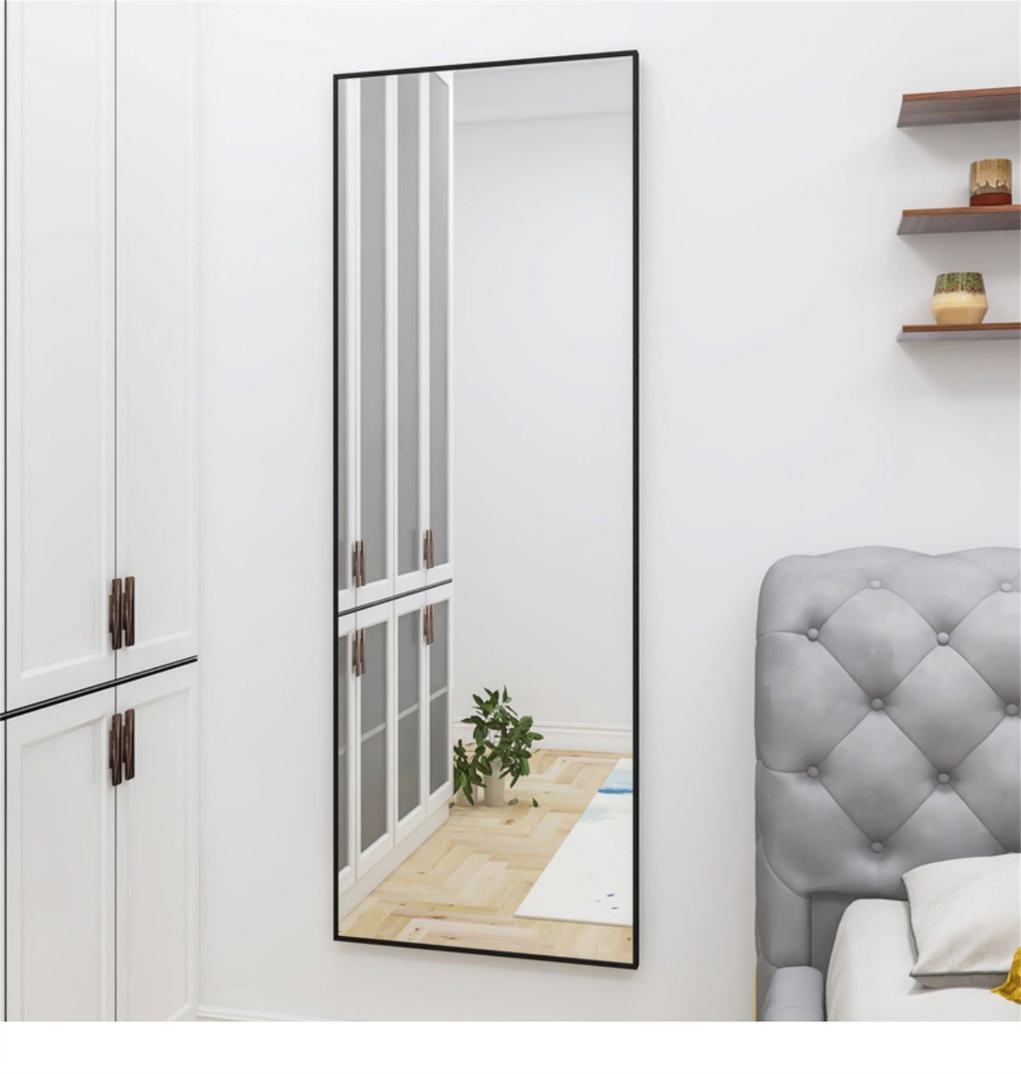 Wall-Mounted Full Length Mirror Black Alloy Frame Stylish Home Decor Perfect for Bedroom Living Room Entryway