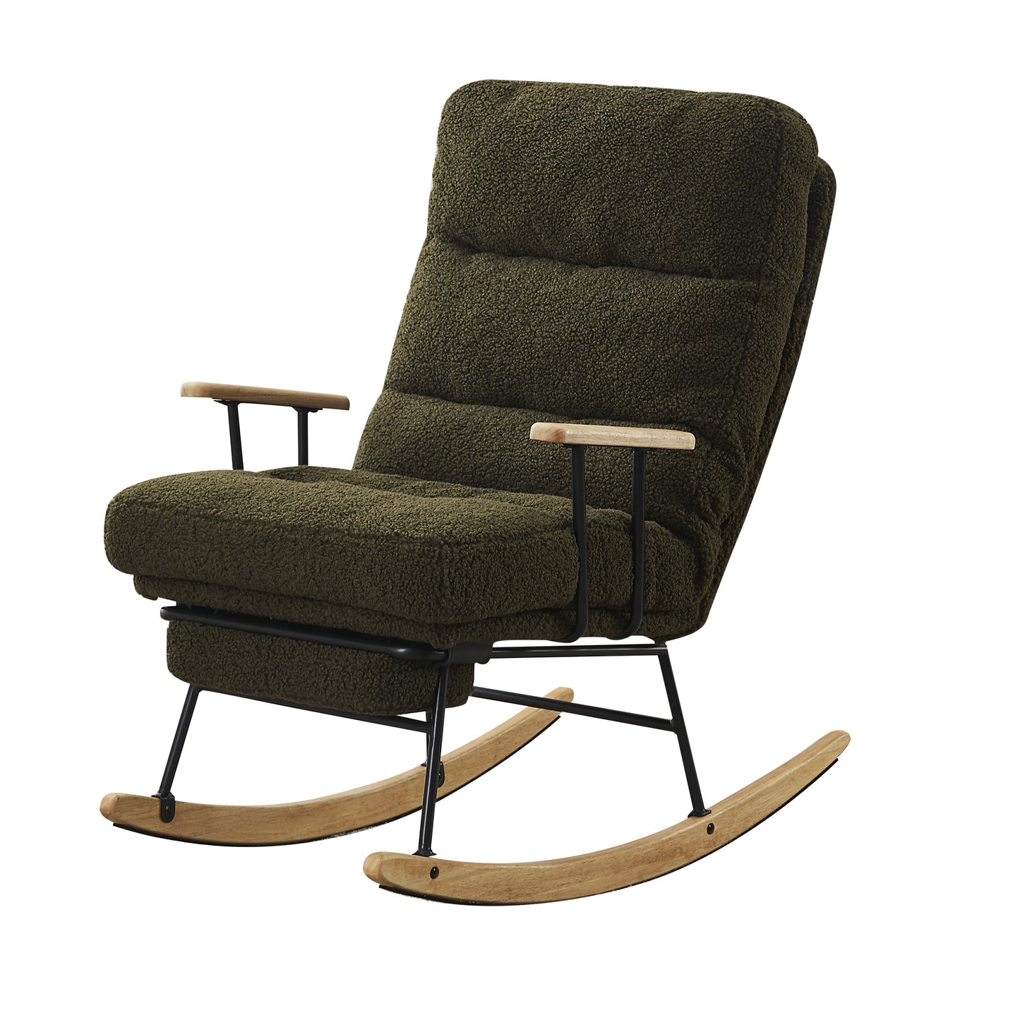 Modern Gliding Rocking Chair with High Back Retractable Footrest Adjustable Back Angle for Nursery Living Room Bedroom Green