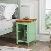 Nightstand with Storage Cabinet Solid Wood Tabletop Bedside Table Sofa Side Coffee Table for Bedroom Living Room Green