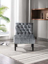 Modern Velvet Armless Accent Chair Upholstered Fabric Comfortable Leisure Chair with Wooden Legs for Living Room Bedroom Office Silver
