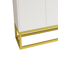 Stylish 4-Door Storage Cabinet with Square Metal Legs for Living Room and Kitchen in White