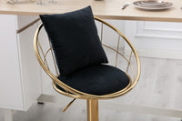 Black Velvet Bar Chair Set of 2 Gold Plated Unique Design 360 Degree Rotation Adjustable Height Ideal for Dining Room and Bar